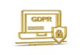 Golden 3d GDPR site icon isolated on white background