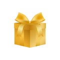 Golden 3d gift box. Festive surprise and discount