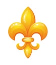 Golden 3d heraldic royal lily. French fleur-de-lis flower symbol.