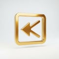 Golden 3D Left Arrow Icon Inside a Square Frame on a White Background back arrow direction Royalty Free Stock Photo