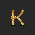 Golden 3d letter K logo monogram, creative identity mark, metallic facet gold business card emblem