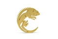 Golden 3d lizard icon isolated on white background