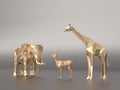 Golden 3d model low polygon Elephants, deer, giraffe.3D renderin