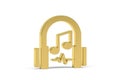 Golden 3d music icon isolated on white background