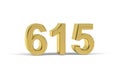 Golden 3d number 615 - Year 615 isolated on white background Royalty Free Stock Photo