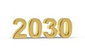 Golden 3d number 2030 - Year 2030 isolated on white background Royalty Free Stock Photo