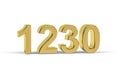 Golden 3d number 1230 - Year 1230 isolated on white background Royalty Free Stock Photo