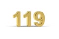 Golden 3d number 119 - Year 119 isolated on white background Royalty Free Stock Photo