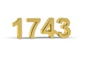 Golden 3d number 1743 - Year 1743 isolated on white background Royalty Free Stock Photo