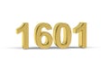 Golden 3d number 1601 - Year 1601 isolated on white background Royalty Free Stock Photo
