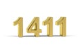 Golden 3d number 1411 - Year 1411 isolated on white background Royalty Free Stock Photo
