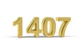 Golden 3d number 1407 - Year 1407 isolated on white background Royalty Free Stock Photo