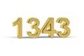 Golden 3d number 1343 - Year 1343 isolated on white background Royalty Free Stock Photo
