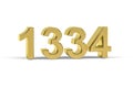 Golden 3d number 1334 - Year 1334 isolated on white background Royalty Free Stock Photo