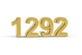 Golden 3d number 1292 - Year 1292 isolated on white background Royalty Free Stock Photo