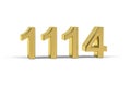 Golden 3d number 1114 - Year 1114 isolated on white background Royalty Free Stock Photo