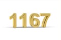 Golden 3d number 1167 - Year 1167 isolated on white background Royalty Free Stock Photo