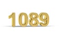 Golden 3d number 1089 - Year 1089 isolated on white background Royalty Free Stock Photo