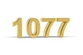 Golden 3d number 1077 - Year 1077 isolated on white background Royalty Free Stock Photo