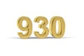 Golden 3d number 930 - Year 930 isolated on white background Royalty Free Stock Photo