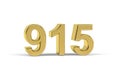 Golden 3d number 915 - Year 915 isolated on white background Royalty Free Stock Photo
