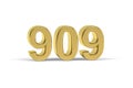 Golden 3d number 909 - Year 909 isolated on white background Royalty Free Stock Photo