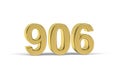 Golden 3d number 906 - Year 906 isolated on white background Royalty Free Stock Photo