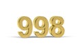 Golden 3d number 998 - Year 998 isolated on white background Royalty Free Stock Photo