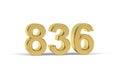 Golden 3d number 836 - Year 836 isolated on white background Royalty Free Stock Photo