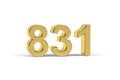 Golden 3d number 831 - Year 831 isolated on white background Royalty Free Stock Photo