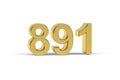 Golden 3d number 891 - Year 891 isolated on white background Royalty Free Stock Photo