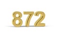 Golden 3d number 872 - Year 872 isolated on white background Royalty Free Stock Photo