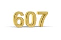 Golden 3d number 607 - Year 607 isolated on white background Royalty Free Stock Photo