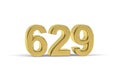 Golden 3d number 629 - Year 629 isolated on white background Royalty Free Stock Photo
