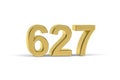 Golden 3d number 627 - Year 627 isolated on white background Royalty Free Stock Photo