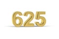 Golden 3d number 625 - Year 625 isolated on white background Royalty Free Stock Photo