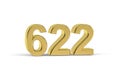 Golden 3d number 622 - Year 622 isolated on white background Royalty Free Stock Photo