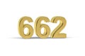 Golden 3d number 662 - Year 662 isolated on white background Royalty Free Stock Photo