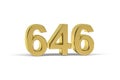 Golden 3d number 646 - Year 646 isolated on white background Royalty Free Stock Photo