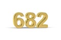 Golden 3d number 682 - Year 682 isolated on white background Royalty Free Stock Photo