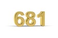 Golden 3d number 681 - Year 681 isolated on white background Royalty Free Stock Photo