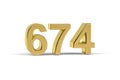 Golden 3d number 674 - Year 674 isolated on white background Royalty Free Stock Photo