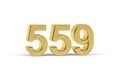 Golden 3d number 559 - Year 559 isolated on white background Royalty Free Stock Photo