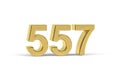 Golden 3d number 557 - Year 557 isolated on white background Royalty Free Stock Photo