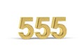 Golden 3d number 555 - Year 555 isolated on white background Royalty Free Stock Photo