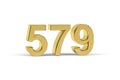 Golden 3d number 579 - Year 579 isolated on white background Royalty Free Stock Photo