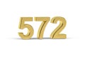 Golden 3d number 572 - Year 572 isolated on white background Royalty Free Stock Photo