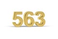 Golden 3d number 563 - Year 563 isolated on white background Royalty Free Stock Photo