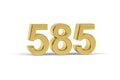 Golden 3d number 585 - Year 585 isolated on white background Royalty Free Stock Photo