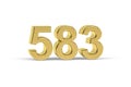 Golden 3d number 583 - Year 583 isolated on white background Royalty Free Stock Photo